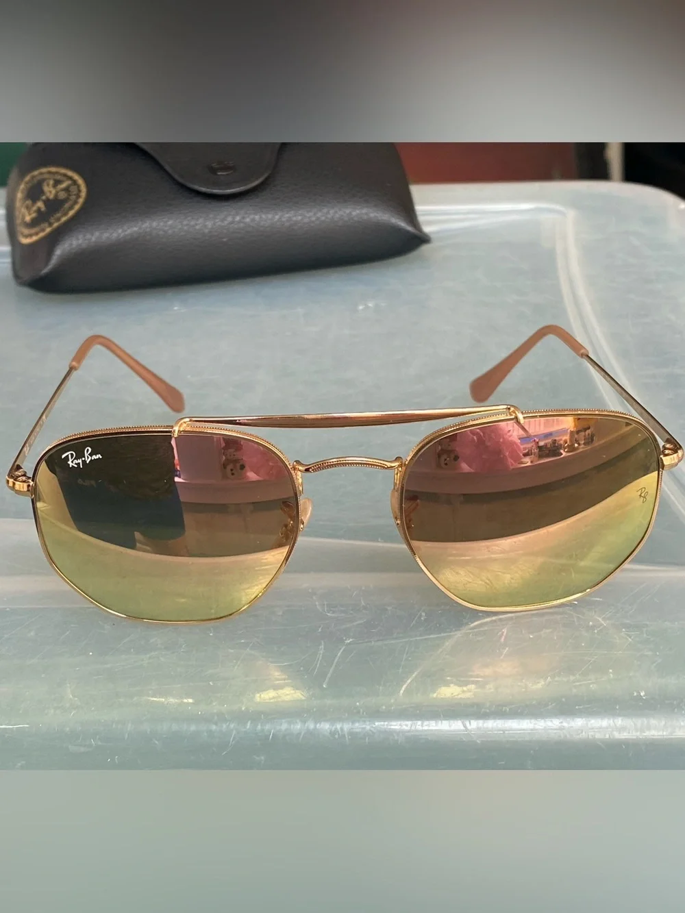 RAY-BAN RB3648 The Marshal Sunglasses Gold Frame 54mm Mirror Lens Made Italy